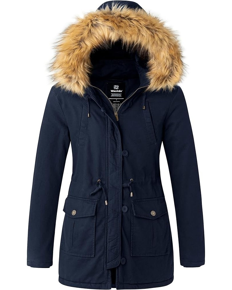 Women's Winter Thicken Puffer Coat Warm Fleece Lined Parka Jacket with Fur Hood Navy $39.09 Jackets