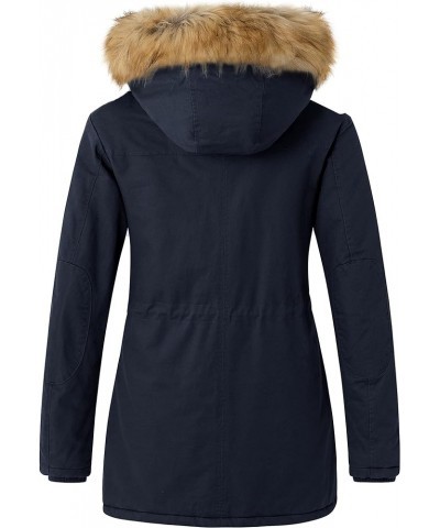 Women's Winter Thicken Puffer Coat Warm Fleece Lined Parka Jacket with Fur Hood Navy $39.09 Jackets