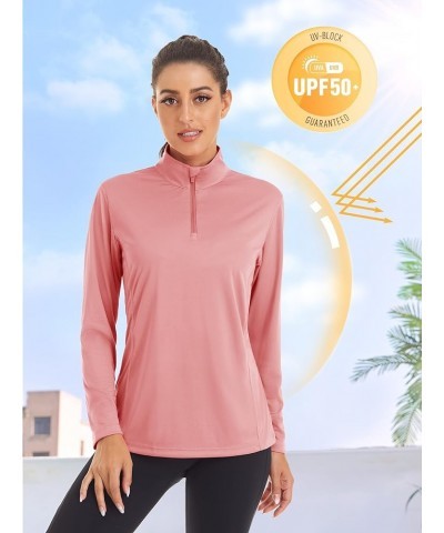 Women's UPF 50+ Shirts 1/4 Zip Long Sleeve Sun Protection Shirt Lightweight Pullover Quick Dry Shirts Grey-pink $12.59 Active...