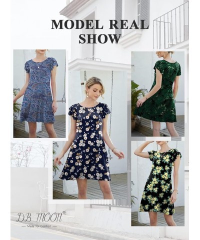 Women 2023 Mini Dresses Summer Casual Ruffle Short Sleeve Cute Crew Neck Flowy Dress with Pockets Green Leaf Black $19.03 Dre...