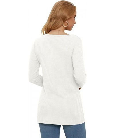 Women's Waffle Knit Long Sleeve Tunic Tops V Neck Henley Loose Blouses Shirts White $13.49 Tops