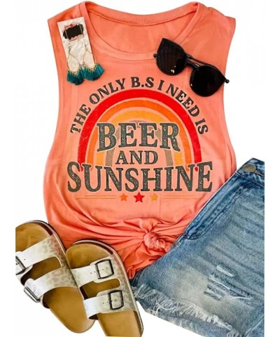 Beer and Sunshine Tank Tops Women Cute Rainbow Graphic Tshirt Summer Sleeveless Beach Vacation Shirt Drinking Party Tee Orang...