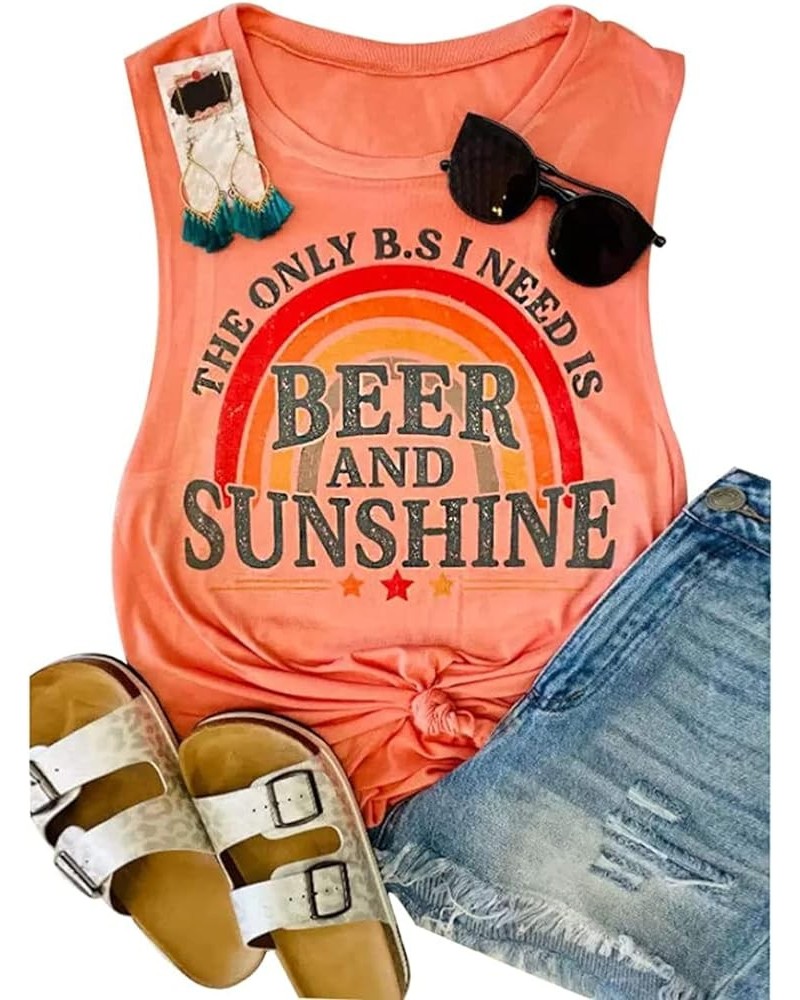 Beer and Sunshine Tank Tops Women Cute Rainbow Graphic Tshirt Summer Sleeveless Beach Vacation Shirt Drinking Party Tee Orang...