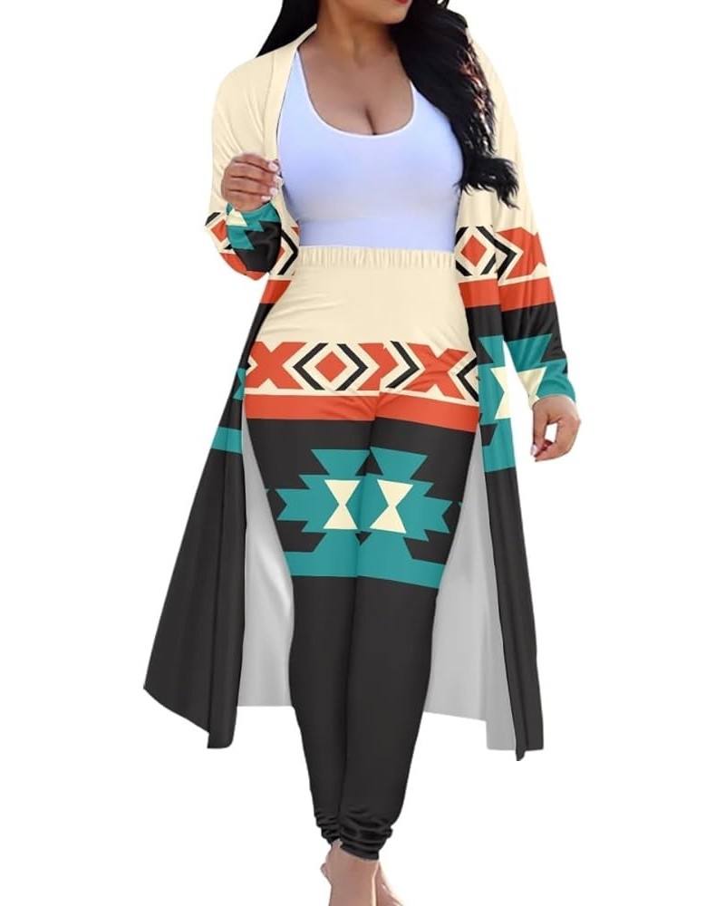 Women 2 Piece Outfits Plus Size Indian African Pattern Maxi Cardigan Duster Pants Set African Dashiki 13 $23.00 Sweaters