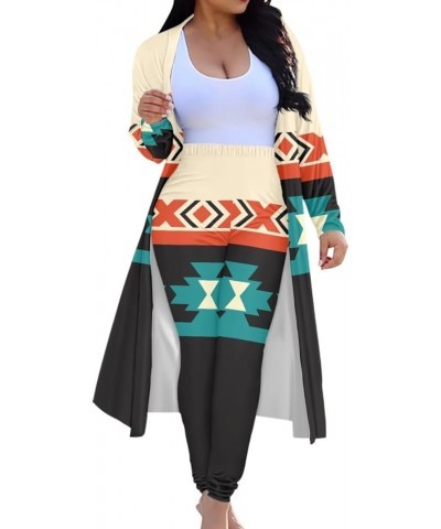 Women 2 Piece Outfits Plus Size Indian African Pattern Maxi Cardigan Duster Pants Set African Dashiki 13 $23.00 Sweaters