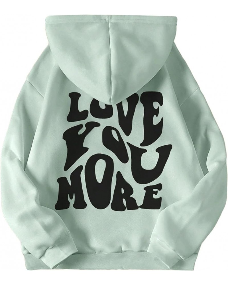 Women's Slogan Print Drawstring Graphic Hoodie Casual Sweatshirt Pullover with Pocket Mint Green $12.02 Hoodies & Sweatshirts