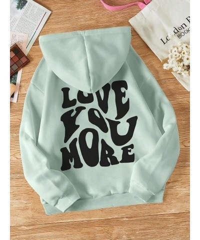 Women's Slogan Print Drawstring Graphic Hoodie Casual Sweatshirt Pullover with Pocket Mint Green $12.02 Hoodies & Sweatshirts