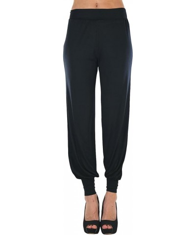 Women's Solid Print French Terry Jogger Pants Harem Style W/ No Pockets - Black $9.18 Pants