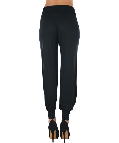 Women's Solid Print French Terry Jogger Pants Harem Style W/ No Pockets - Black $9.18 Pants