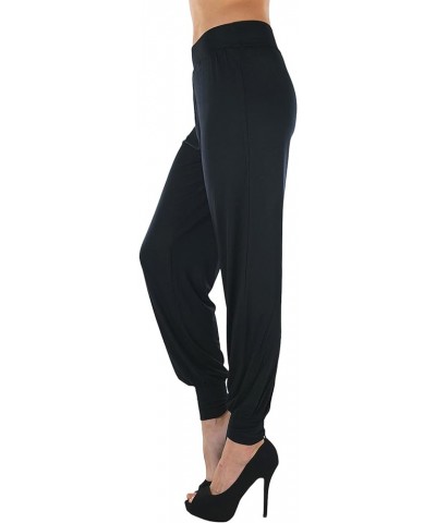 Women's Solid Print French Terry Jogger Pants Harem Style W/ No Pockets - Black $9.18 Pants