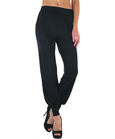 Women's Solid Print French Terry Jogger Pants Harem Style W/ No Pockets - Black $9.18 Pants