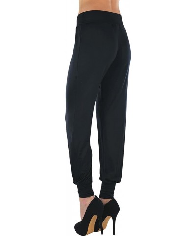 Women's Solid Print French Terry Jogger Pants Harem Style W/ No Pockets - Black $9.18 Pants