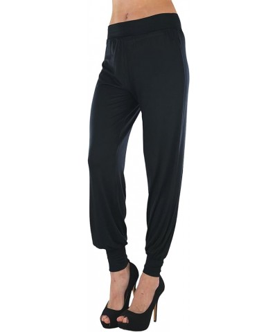 Women's Solid Print French Terry Jogger Pants Harem Style W/ No Pockets - Black $9.18 Pants