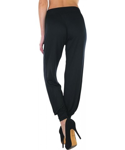 Women's Solid Print French Terry Jogger Pants Harem Style W/ No Pockets - Black $9.18 Pants