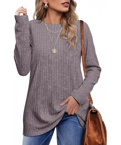 Long Sleeve Shirts for Women Lightweight Crew Neck Casual Tunic Tops C05-pink Grey $12.25 Tops