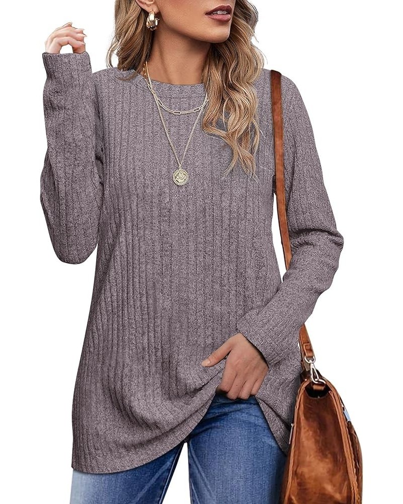 Long Sleeve Shirts for Women Lightweight Crew Neck Casual Tunic Tops C05-pink Grey $12.25 Tops