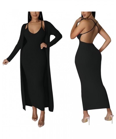 Bodycon Maxi Dress Set for Women 2 Piece Cardigan Set Chic Sexy Sleeveless Curvy Dress Stretch Ribbed Lightweight 51 Black $2...