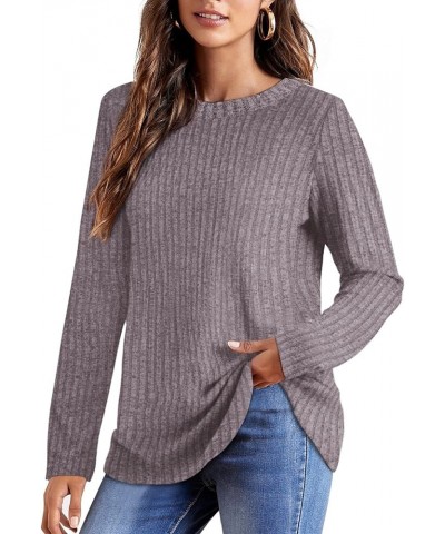 Long Sleeve Shirts for Women Lightweight Crew Neck Casual Tunic Tops C05-pink Grey $12.25 Tops