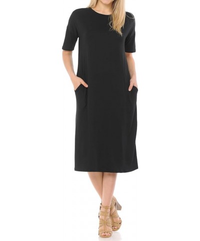 Women's Midi Dress with Half-Sleeve and Pockets Black $11.19 Dresses