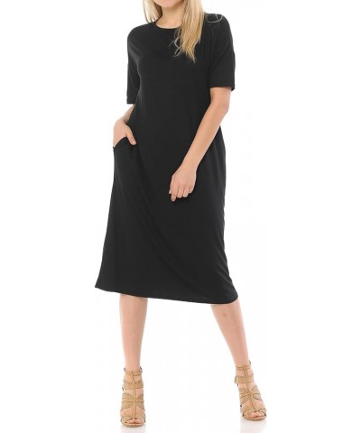 Women's Midi Dress with Half-Sleeve and Pockets Black $11.19 Dresses