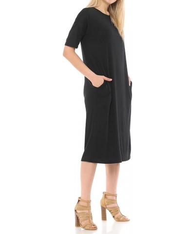 Women's Midi Dress with Half-Sleeve and Pockets Black $11.19 Dresses