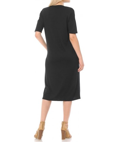 Women's Midi Dress with Half-Sleeve and Pockets Black $11.19 Dresses