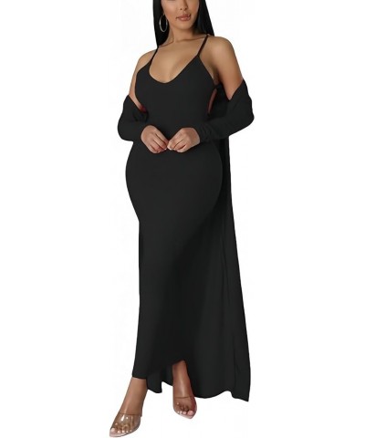 Bodycon Maxi Dress Set for Women 2 Piece Cardigan Set Chic Sexy Sleeveless Curvy Dress Stretch Ribbed Lightweight 51 Black $2...