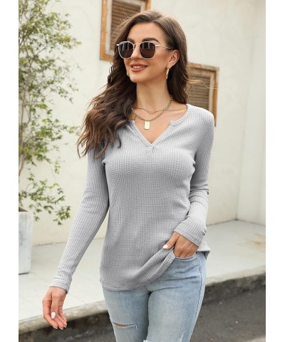 Women's V Neck Waffle Knit Henley Tops Casual Long Sleeve Pullover Sweater Blouses Grey $16.51 Sweaters