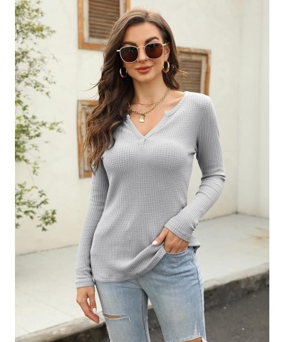 Women's V Neck Waffle Knit Henley Tops Casual Long Sleeve Pullover Sweater Blouses Grey $16.51 Sweaters