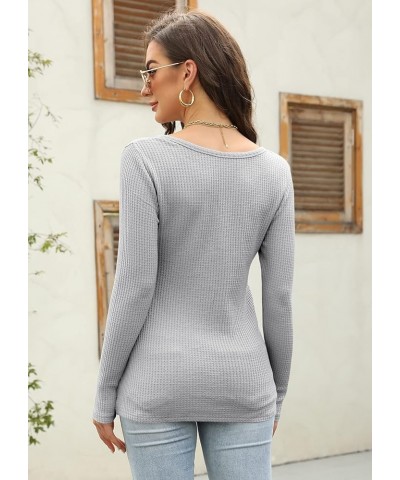 Women's V Neck Waffle Knit Henley Tops Casual Long Sleeve Pullover Sweater Blouses Grey $16.51 Sweaters