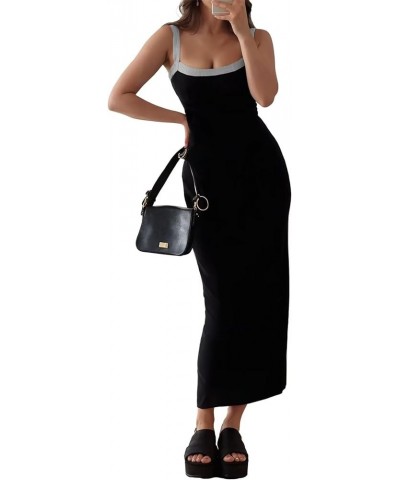 Women Casual Square Neck Sleeveless Bodycon Ribbed Long Dress, S-XXL 5 Black Gray $14.74 Dresses