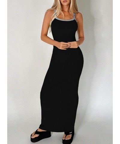 Women Casual Square Neck Sleeveless Bodycon Ribbed Long Dress, S-XXL 5 Black Gray $14.74 Dresses