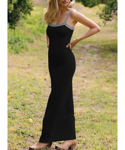 Women Casual Square Neck Sleeveless Bodycon Ribbed Long Dress, S-XXL 5 Black Gray $14.74 Dresses