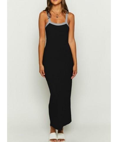 Women Casual Square Neck Sleeveless Bodycon Ribbed Long Dress, S-XXL 5 Black Gray $14.74 Dresses