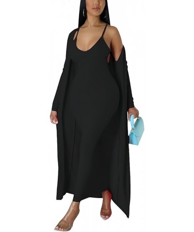 Bodycon Maxi Dress Set for Women 2 Piece Cardigan Set Chic Sexy Sleeveless Curvy Dress Stretch Ribbed Lightweight 51 Black $2...