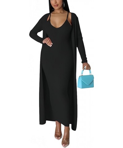 Bodycon Maxi Dress Set for Women 2 Piece Cardigan Set Chic Sexy Sleeveless Curvy Dress Stretch Ribbed Lightweight 51 Black $2...