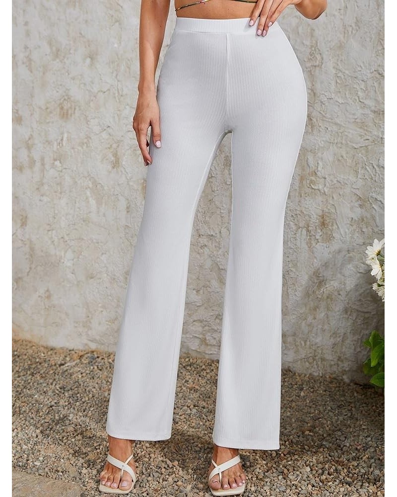 Womens Flare Pants White Elegant High Waist Long Leg Pants Casual Flair Leggings X-Small White $24.12 Leggings