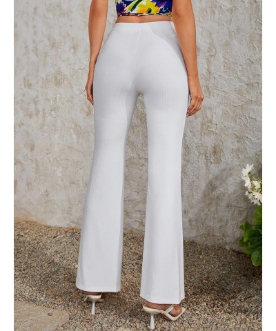 Womens Flare Pants White Elegant High Waist Long Leg Pants Casual Flair Leggings X-Small White $24.12 Leggings