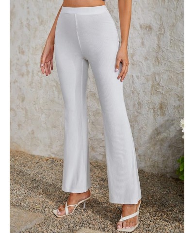 Womens Flare Pants White Elegant High Waist Long Leg Pants Casual Flair Leggings X-Small White $24.12 Leggings