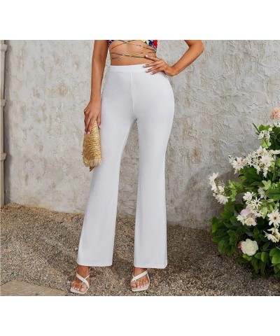 Womens Flare Pants White Elegant High Waist Long Leg Pants Casual Flair Leggings X-Small White $24.12 Leggings