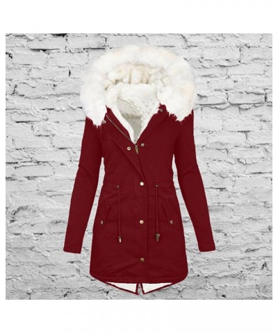 Winter Trench Coats for Women Long Length Parka Warm 2023 Trendy Plus Size Puffer Jacket Fleece Hooded Windbreaker F-wine $13...