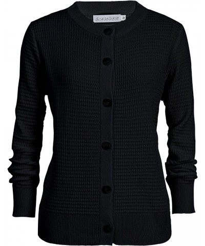 Women's Crew Neck Button Down Long Sleeve Solid Knit Classic Cardigan Sweater Black $18.69 Sweaters