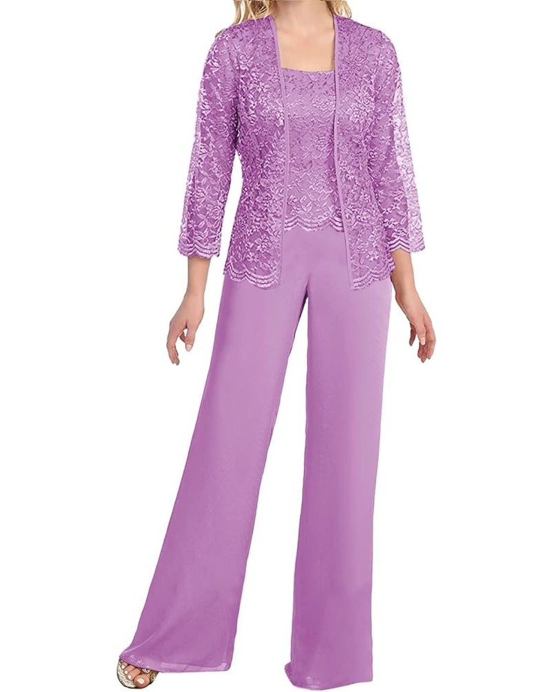 3 Pieces Mother of The Bride Pant Suits Lace Outfit Jumpsuit Grandmother Wedding Guest Groom Formal Evening Gowns Lilac $45.0...