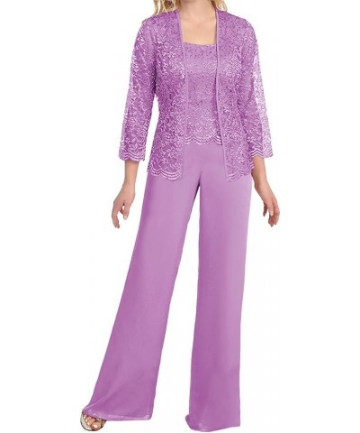 3 Pieces Mother of The Bride Pant Suits Lace Outfit Jumpsuit Grandmother Wedding Guest Groom Formal Evening Gowns Lilac $45.0...