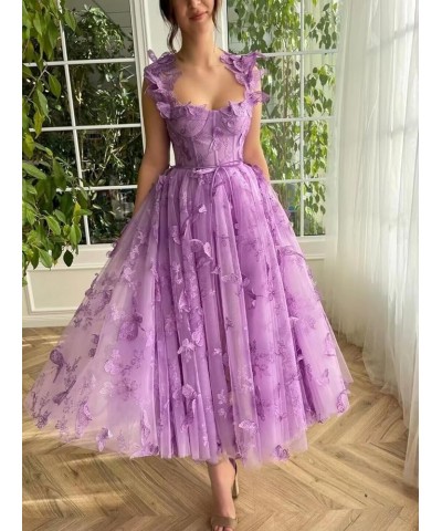 3D Butterfly Tulle Prom Dresses Tea Length Lace Applique Embroidery Formal Evening Party Gown with Pocket Burgunty $30.55 Dre...