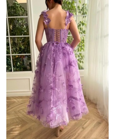 3D Butterfly Tulle Prom Dresses Tea Length Lace Applique Embroidery Formal Evening Party Gown with Pocket Burgunty $30.55 Dre...