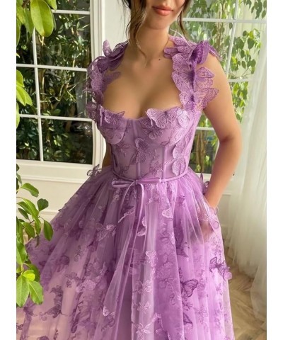 3D Butterfly Tulle Prom Dresses Tea Length Lace Applique Embroidery Formal Evening Party Gown with Pocket Burgunty $30.55 Dre...