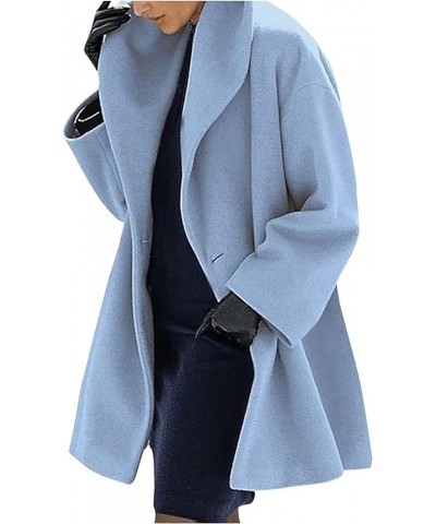 Pea Coats For Women,2023 Fall Winter Trendy Lapel Single Breasted Trench Coat,Casual Long Sleeve Button Overcoat B-sky Blue $...