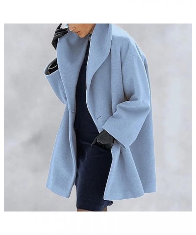 Pea Coats For Women,2023 Fall Winter Trendy Lapel Single Breasted Trench Coat,Casual Long Sleeve Button Overcoat B-sky Blue $...