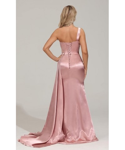 One Shoulder Bridesmaid Dresses for Women Long Mermaid Formal Dress Bodycon Satin Evening Prom Gown with Train Dark Purple $2...